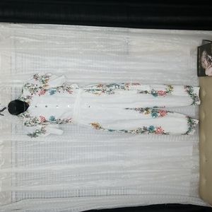 Farm Rio Louise Floral Frilled Sleeves Women's Jumpsuit In White/Multicolor SzM
